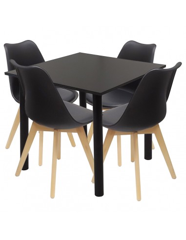 Zestaw stół Lugano 80 czarny i 4 krzesła NORDEN czarne