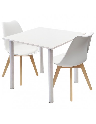 Zestaw stół Lugano 80 biały i 2 krzesła NORDEN białe
