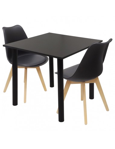 Zestaw stół Lugano 80 czarny i 2 krzesła NORDEN czarne