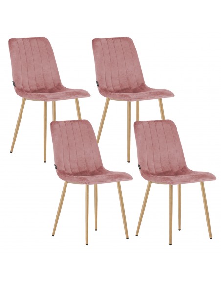 Krzesło LAVA - różowy aksamit / nogi kolor drewna x 4
