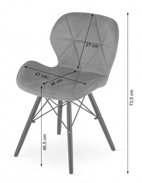4 krzesła LAGO welur szare / nogi czarne