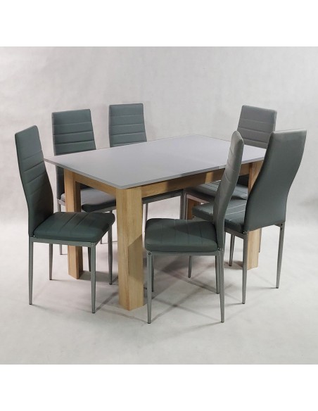 Zestaw stół Modern 120 GS i 6 szarych krzeseł Nicea