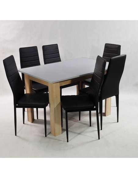 Zestaw stół Modern 120 GS i 6 czarnych krzeseł Nicea