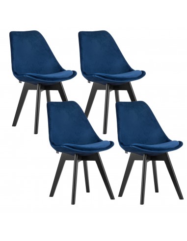 4 krzesła NORI - niebieski welur - nogi czarne