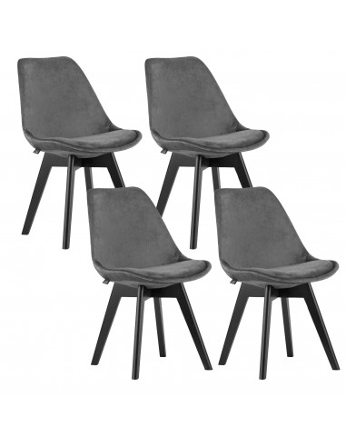 4 krzesła NORI - szary ciemny welur - nogi czarne
