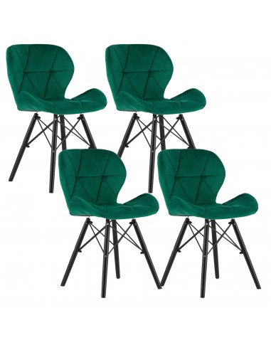 4 krzesła LAGO welur zielone / nogi czarne