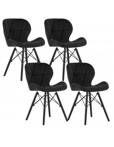 4 krzesła LAGO welur czarne / nogi czarne