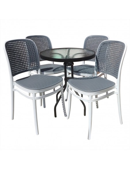 Zestaw stół BISTRO czarny i 4 krzesła WIKO białe