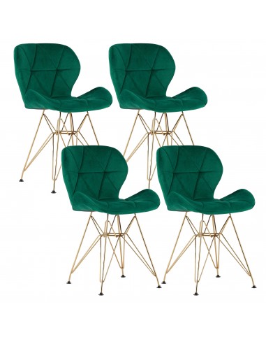 4 krzesła NEST - welur zielony, nogi złote