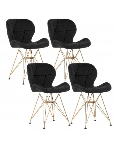 4 krzesła NEST - welur czarny, nogi złote