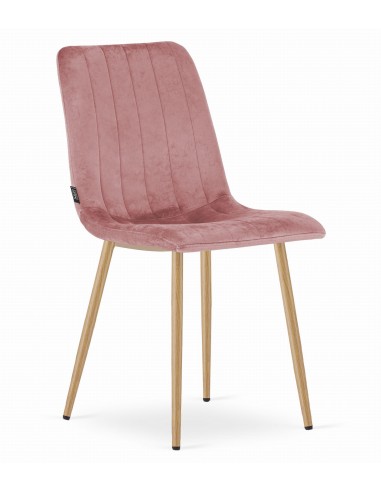 Krzesło LAVA - różowy aksamit / nogi kolor drewna