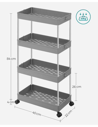 Szafka na kółkach 4 półki szara