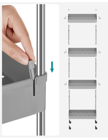 Szafka na kółkach 4 półki szara
