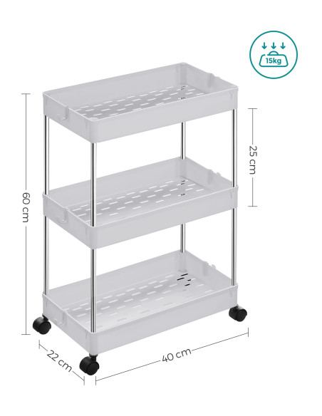 Szafka na kółkach 3 półki biała