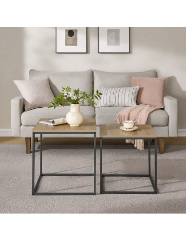 Stolik kawowy kwadrat 2szt - dąb sonoma / nogi...