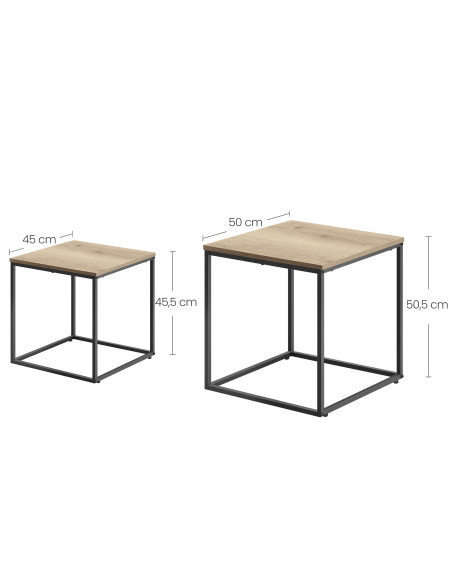 Stolik kawowy kwadrat 2szt - dąb sonoma / nogi czarne