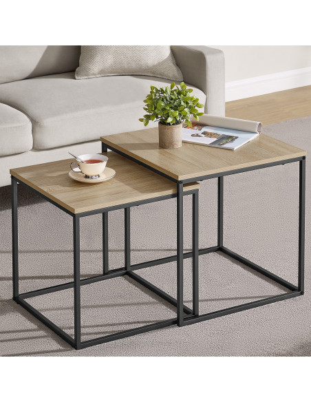 Stolik kawowy kwadrat 2szt - dąb sonoma / nogi czarne