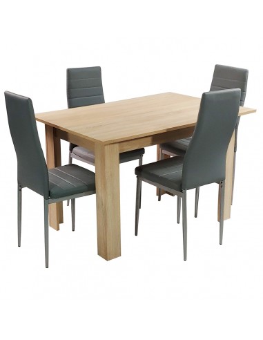 Zestaw stół 120x80 blat dąb sonoma/nogi czarne 4 szare krzesła Nicea
