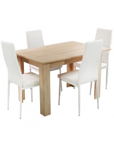 Zestaw stół 120x80 blat dąb sonoma/nogi czarne 4 białe krzesła Nicea