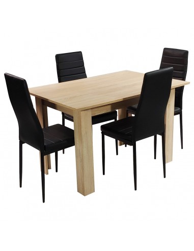 Zestaw stół 120x80 blat dąb sonoma/nogi czarne 4 czarne krzesła Nicea