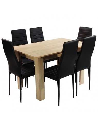 Zestaw stół 120x80 blat dąb sonoma/nogi czarne 6 czarnych krzeseł Nicea