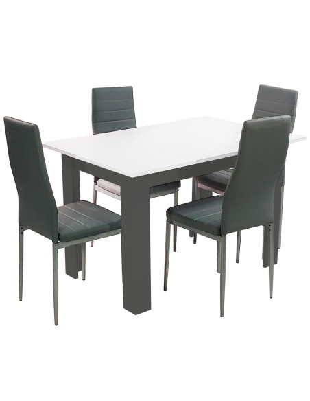 Zestaw stół 120x80 blat biały/nogi szare 4 białe krzesła Nicea