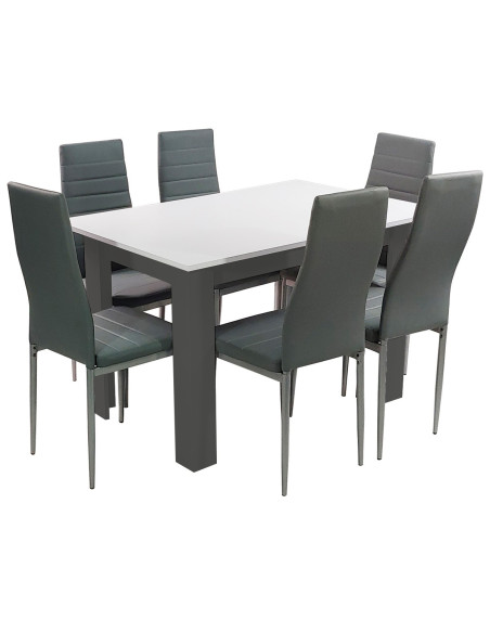 Zestaw stół 120x80 blat biały/nogi szare 6 białych krzeseł Nicea
