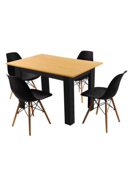 Zestaw stół 120x80 blat sonoma/nogi czarne 4 ciemno szare krzesła Milano