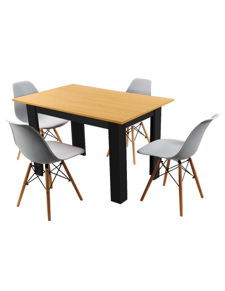 Zestaw stół 120x80 blat sonoma/nogi czarne 4 ciemno szare krzesła Milano