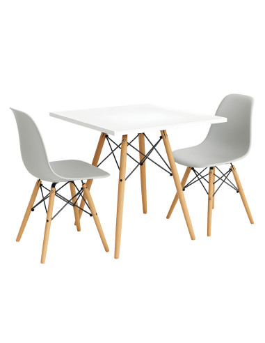 Zestaw stół DSW 60x60 biały 2 jasno szare krzesła Milano