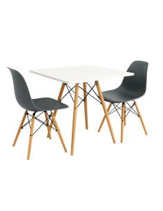 Zestaw stół DSW 70x70 biały 2 ciemno szare krzesła Milano