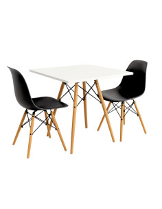 Zestaw stół DSW 70x70 biały 2 czarne krzesła Milano
