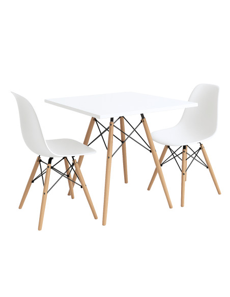 Zestaw stół DSW 80x80 biały 2 ciemno szare krzesła Milano