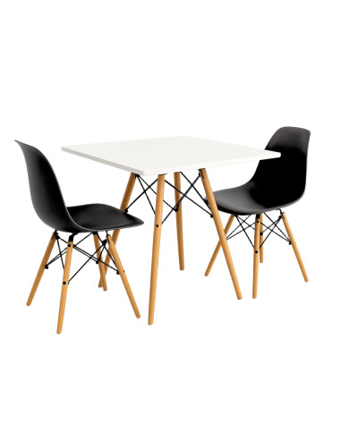 Zestaw stół DSW 80x80 biały 2 czarne krzesła Milano