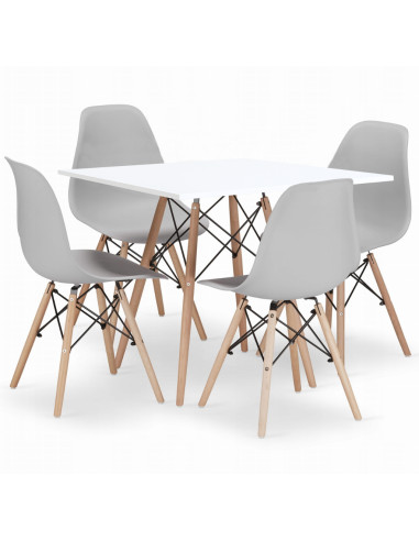 Zestaw stół DSW 60x60 biały 4 jasno szare krzesła Milano