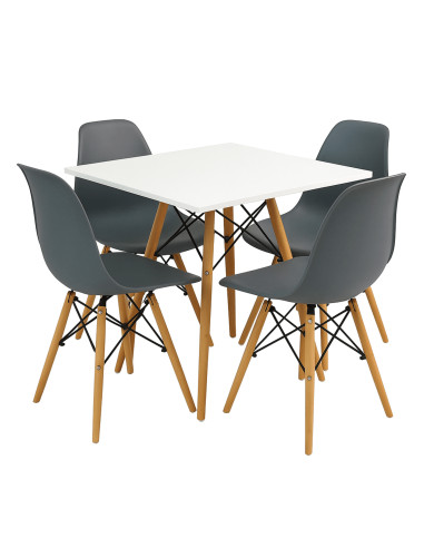 Zestaw stół DSW 70x70 biały 4 ciemno szare krzesła Milano