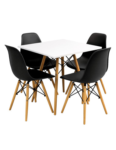 Zestaw stół DSW 70x70 biały 4 czarne krzesła Milano