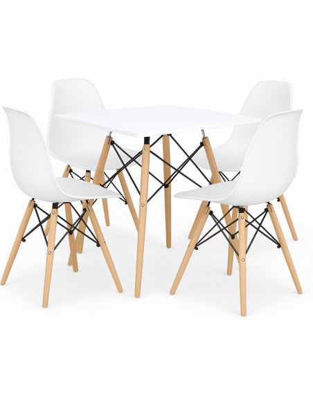 Zestaw stół DSW 80x80 biały 4 czarne krzesła Milano