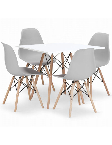 Zestaw stół DSW 80x80 biały 4 białe krzesła Milano