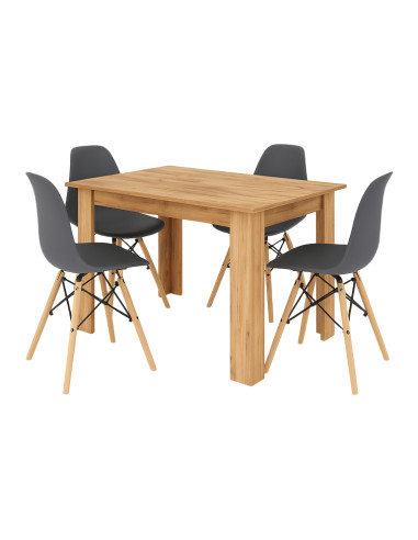 Zestaw stół 120x80 dąb craft 4 ciemno szare krzesła Milano