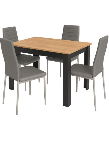Zestaw stół 120x80 blat dąb craft/nogi czarne 4 szare krzesła Nicea