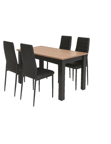 Zestaw stół 120x80 blat dąb craft/nogi czarne 4 czarne krzesła Nicea