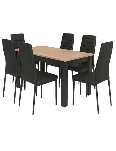 Zestaw stół 120x80 blat dąb craft/nogi czarne 6 czarnych krzeseł Nicea
