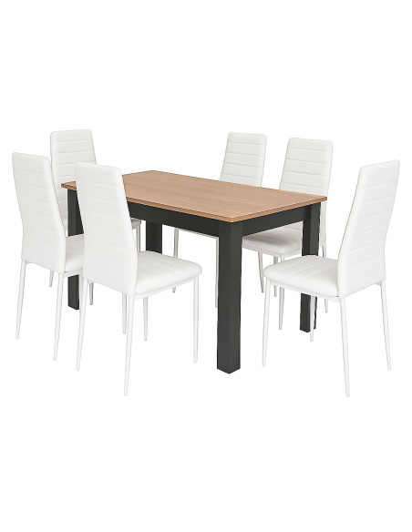 Zestaw stół 120x80 blat dąb craft/nogi czarne 6 czarnych krzeseł Nicea