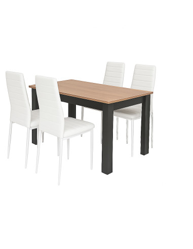 Zestaw stół 120x80 blat dąb craft/nogi czarne 4 białe krzesła Nicea