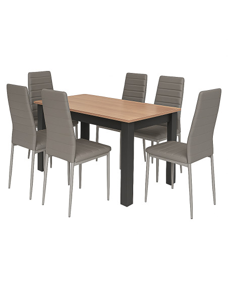 Zestaw stół 120x80 blat dąb craft/nogi czarne 6 białych krzeseł Nicea