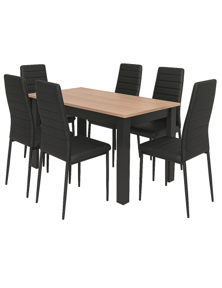 Zestaw stół 120x80 blat dąb craft/nogi czarne 6 białych krzeseł Nicea