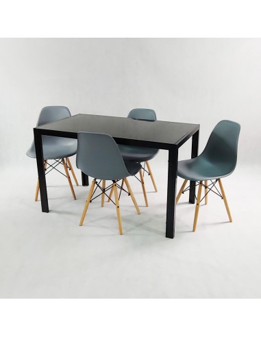 Zestaw stół Monako czarny i 4 szare krzesła Milano