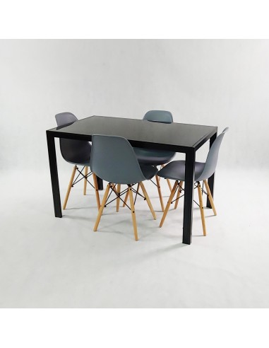 Zestaw stół Monako czarny i 4 szare krzesła Milano