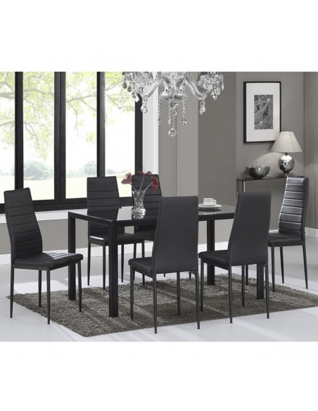 Zestaw stół Monako biały 6 krzeseł Nicea czarnych